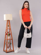 Clobug Women Cotton Blend High Neck Regular Sleeveless Top
