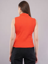 Clobug Women Cotton Blend High Neck Regular Sleeveless Top