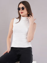 Clobug Women Cotton Blend High Neck Regular Sleeveless Top