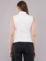 Clobug Women Cotton Blend High Neck Regular Sleeveless Top