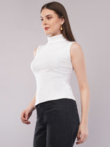 Clobug Women Cotton Blend High Neck Regular Sleeveless Top