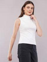Clobug Women Cotton Blend High Neck Regular Sleeveless Top