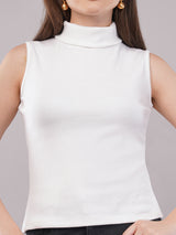 Clobug Women Cotton Blend High Neck Regular Sleeveless Top
