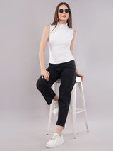 Clobug Women Cotton Blend High Neck Regular Sleeveless Top