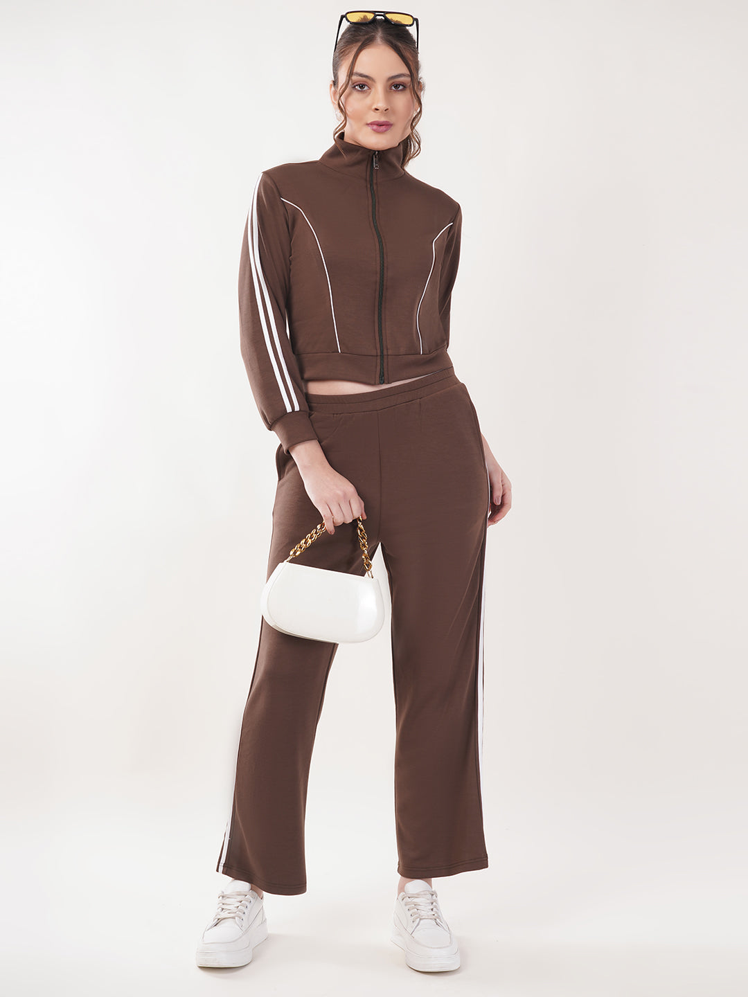 Clobug Women Cotton Blend Jacket With Trackpant Co-ord Set