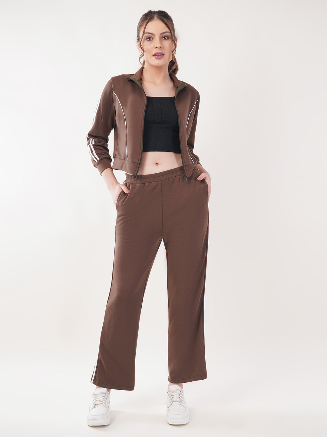 Clobug Women Cotton Blend Jacket With Trackpant Co-ord Set
