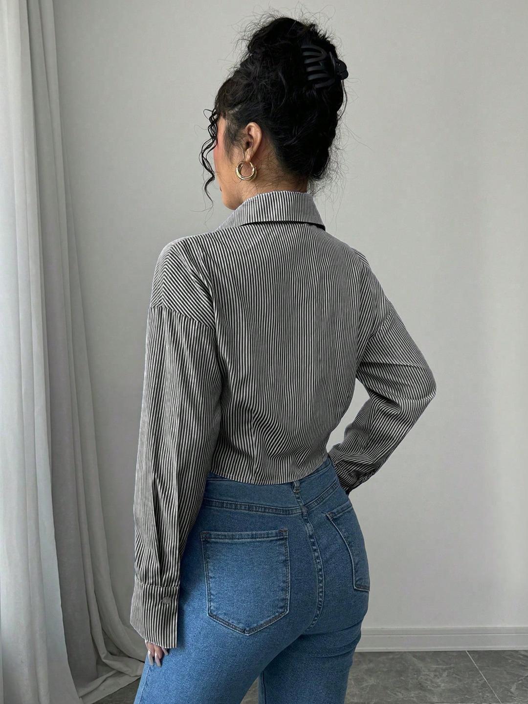 Clobug Women Striped Print Full Sleeve Shirt