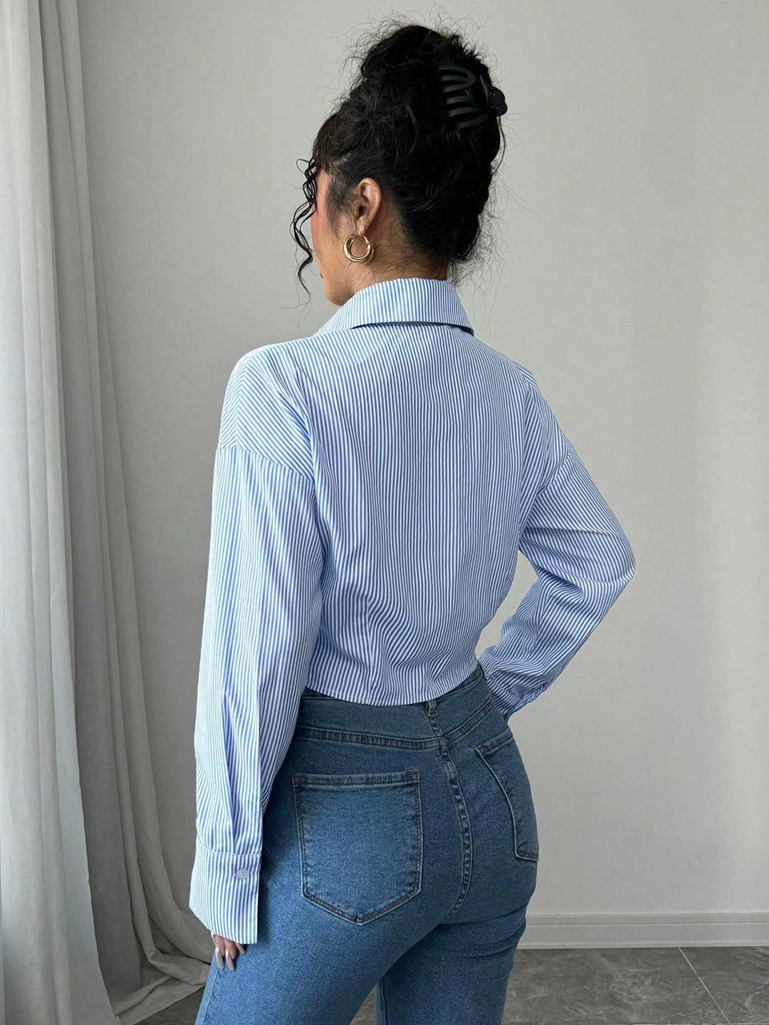 Clobug Women Striped Print Full Sleeve Shirt