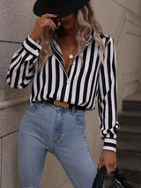 Clobug Women Striped Print Full Sleeve Shirt