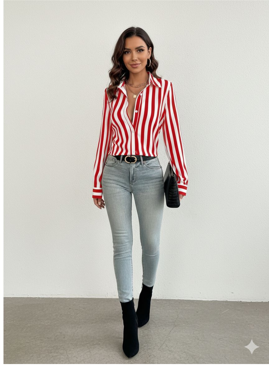 Clobug Women Striped Print Full Sleeve Shirt