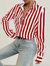 Clobug Women Striped Print Full Sleeve Shirt