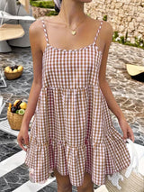 Clobug Women Sleeveless Check Print Dress