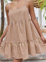 Clobug Women Sleeveless Check Print Dress