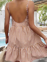 Clobug Women Sleeveless Check Print Dress