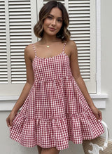 Clobug Women Sleeveless Check Print Dress