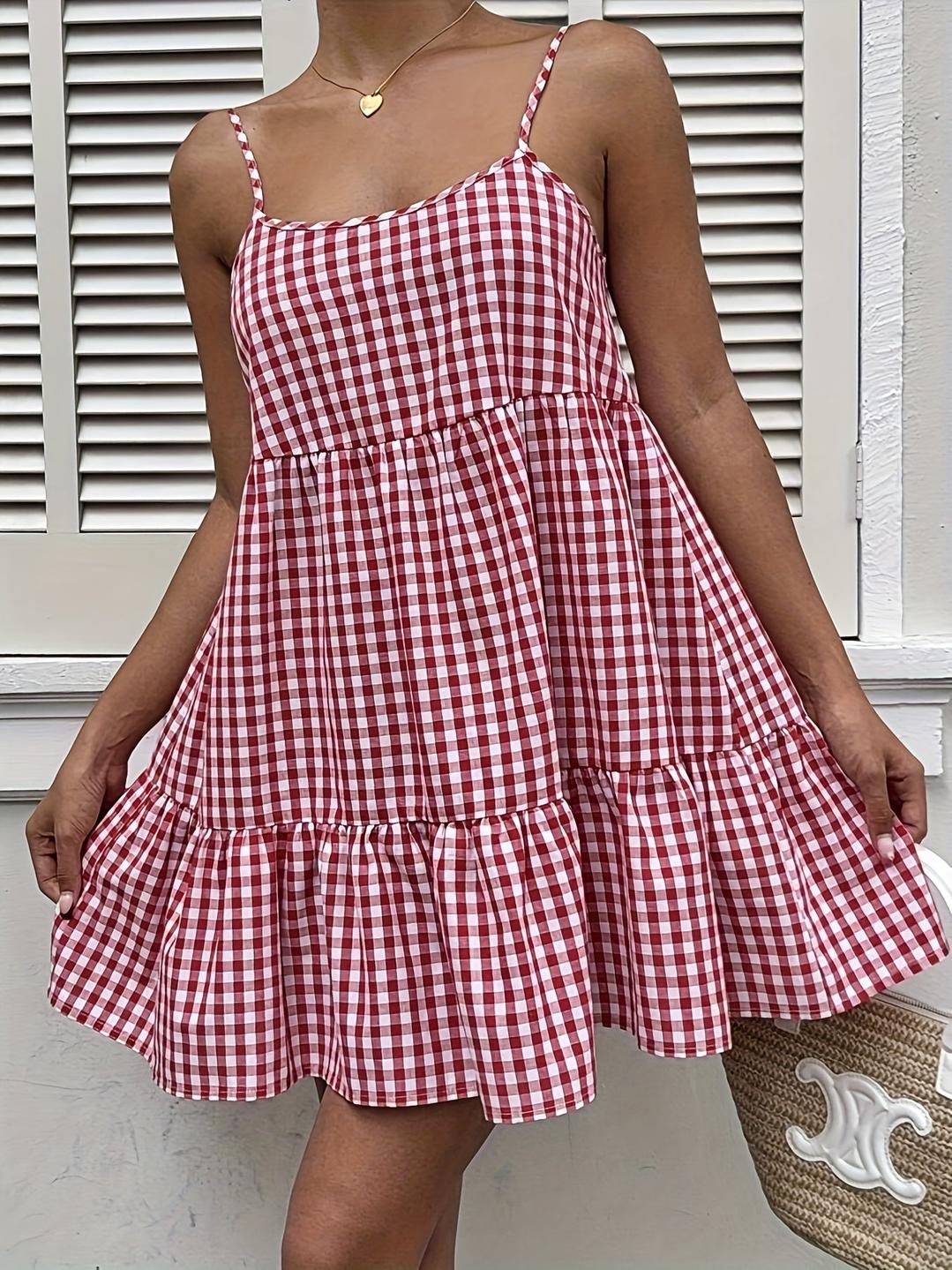 Clobug Women Sleeveless Check Print Dress