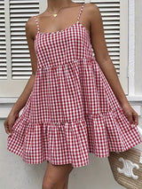 Clobug Women Sleeveless Check Print Dress