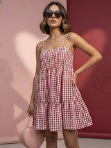 Clobug Women Sleeveless Check Print Dress