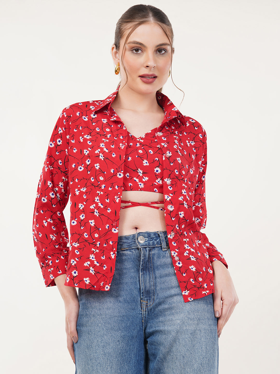 Clobug Women Floral Print Shirt