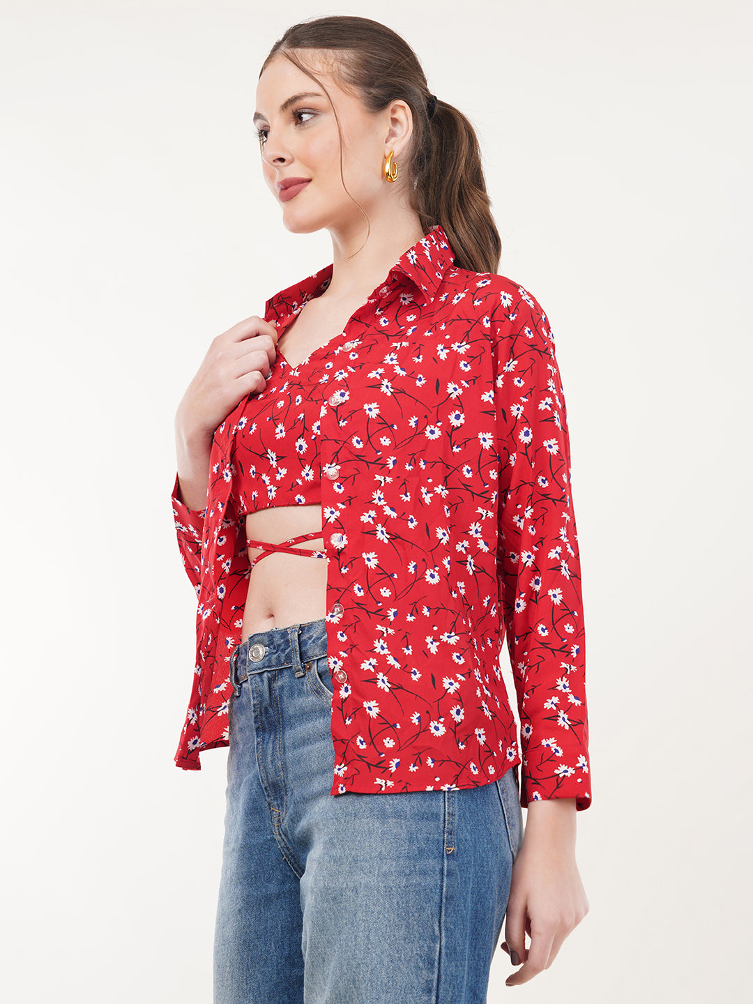 Clobug Women Floral Print Shirt
