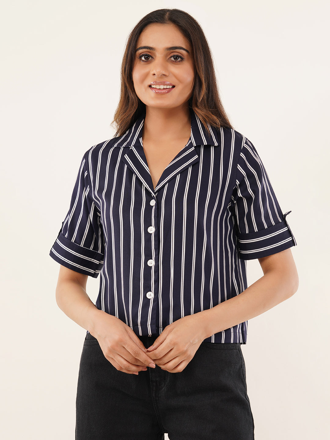 Clobug Women Striped Print Shirt