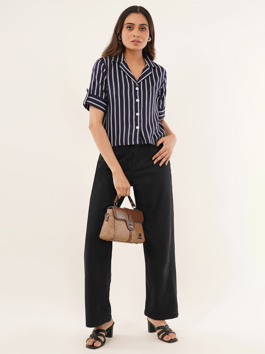 Clobug Women Striped Print Shirt