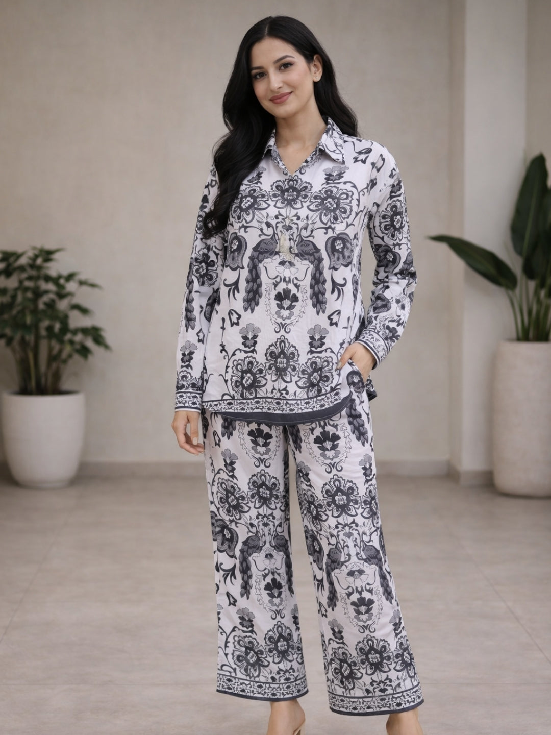 Clobug Women Ethnic Print Collared Button-Down Co-Ord Set