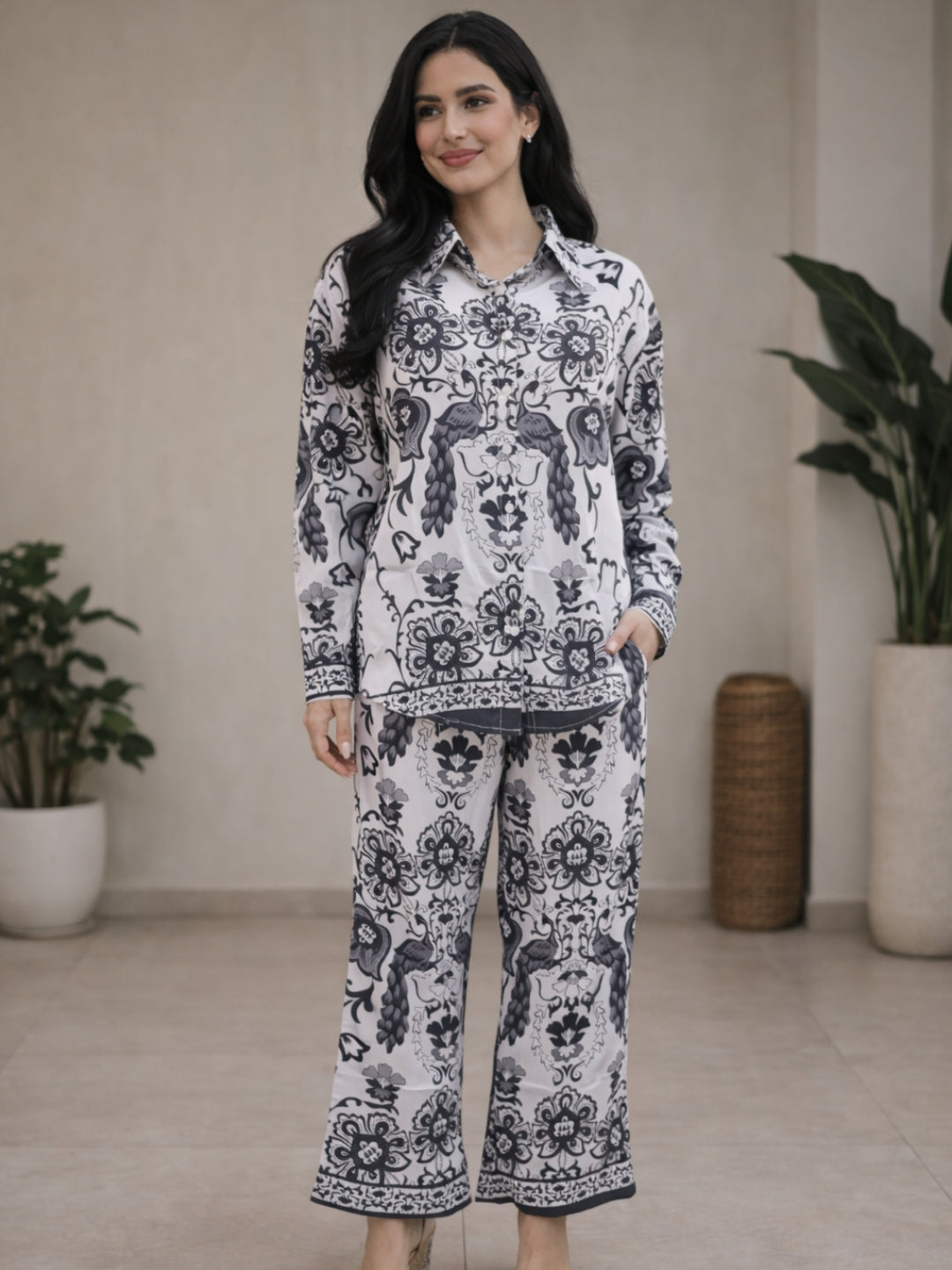 Clobug Women Ethnic Print Collared Button-Down Co-Ord Set