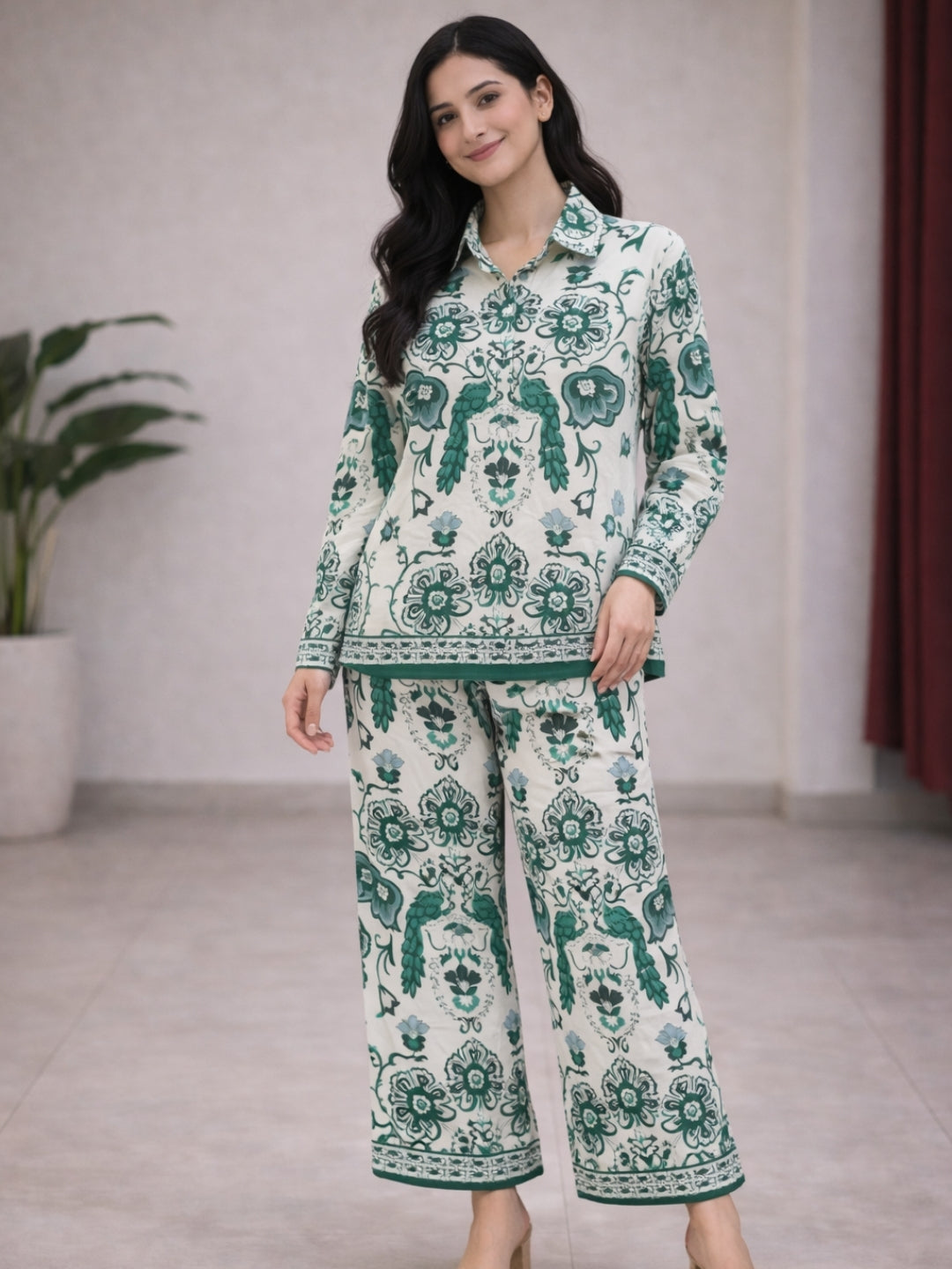 Clobug Women Ethnic Print Collared Button-Down Co-Ord Set