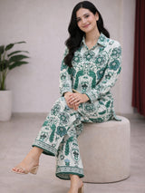 Clobug Women Ethnic Print Collared Button-Down Co-Ord Set
