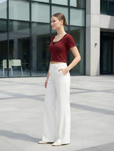 Clobug Women Scoop Neck Cotton Blend Crop Maroon Top