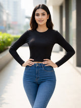 Clobug Women Cotton Blend Full Sleeve Crop Top