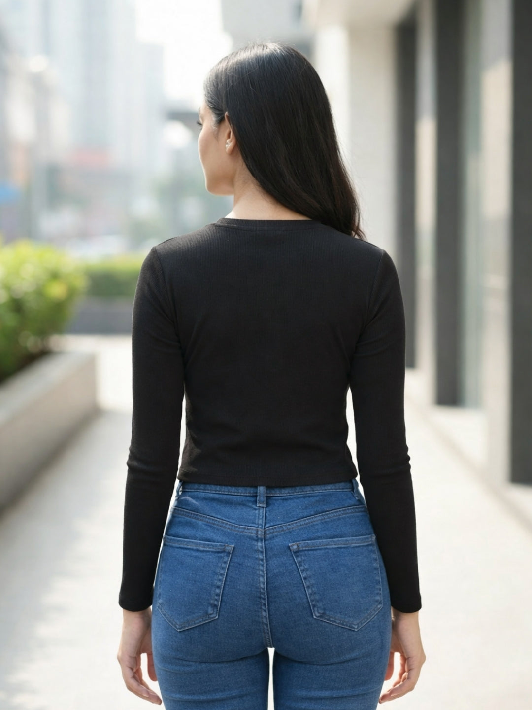 Clobug Women Cotton Blend Full Sleeve Crop Top