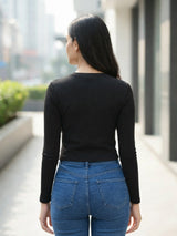 Clobug Women Cotton Blend Full Sleeve Crop Top