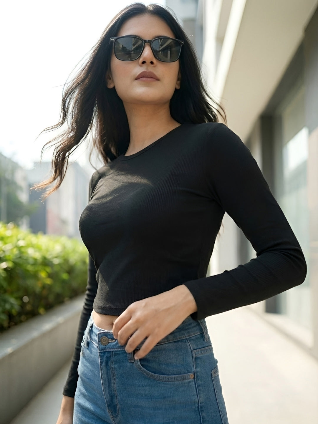 Clobug Women Cotton Blend Full Sleeve Crop Top