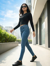 Clobug Women Cotton Blend Full Sleeve Crop Top