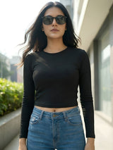 Clobug Women Cotton Blend Full Sleeve Crop Top