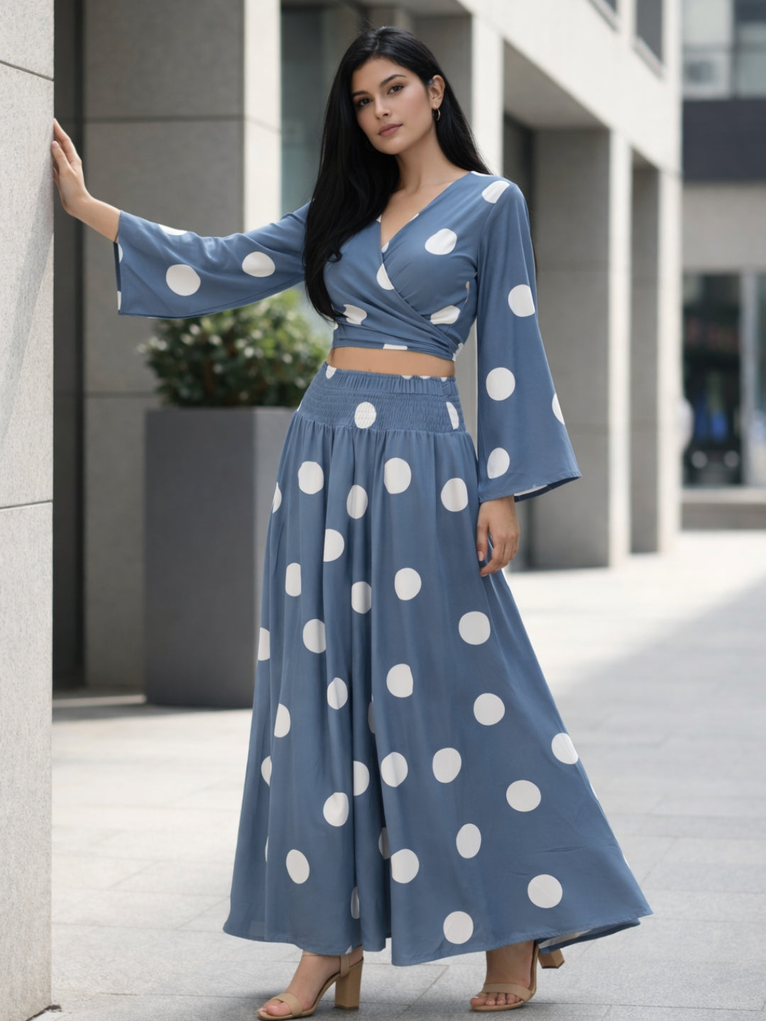 clobug-women-polka-printed-full-sleeve-crepe-top-skirt-set