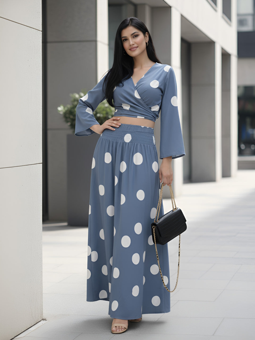 clobug-women-polka-printed-full-sleeve-crepe-top-skirt-set