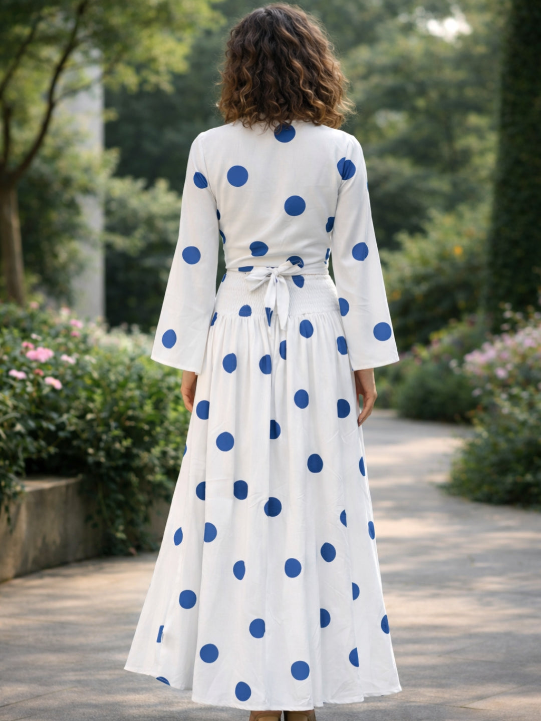 clobug-women-polka-printed-full-sleeve-crepe-top-skirt-set