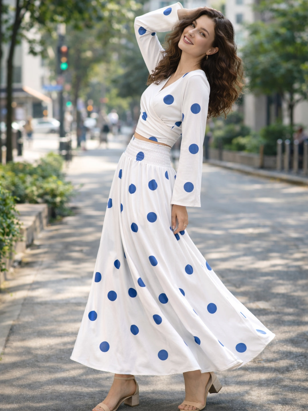 clobug-women-polka-printed-full-sleeve-crepe-top-skirt-set