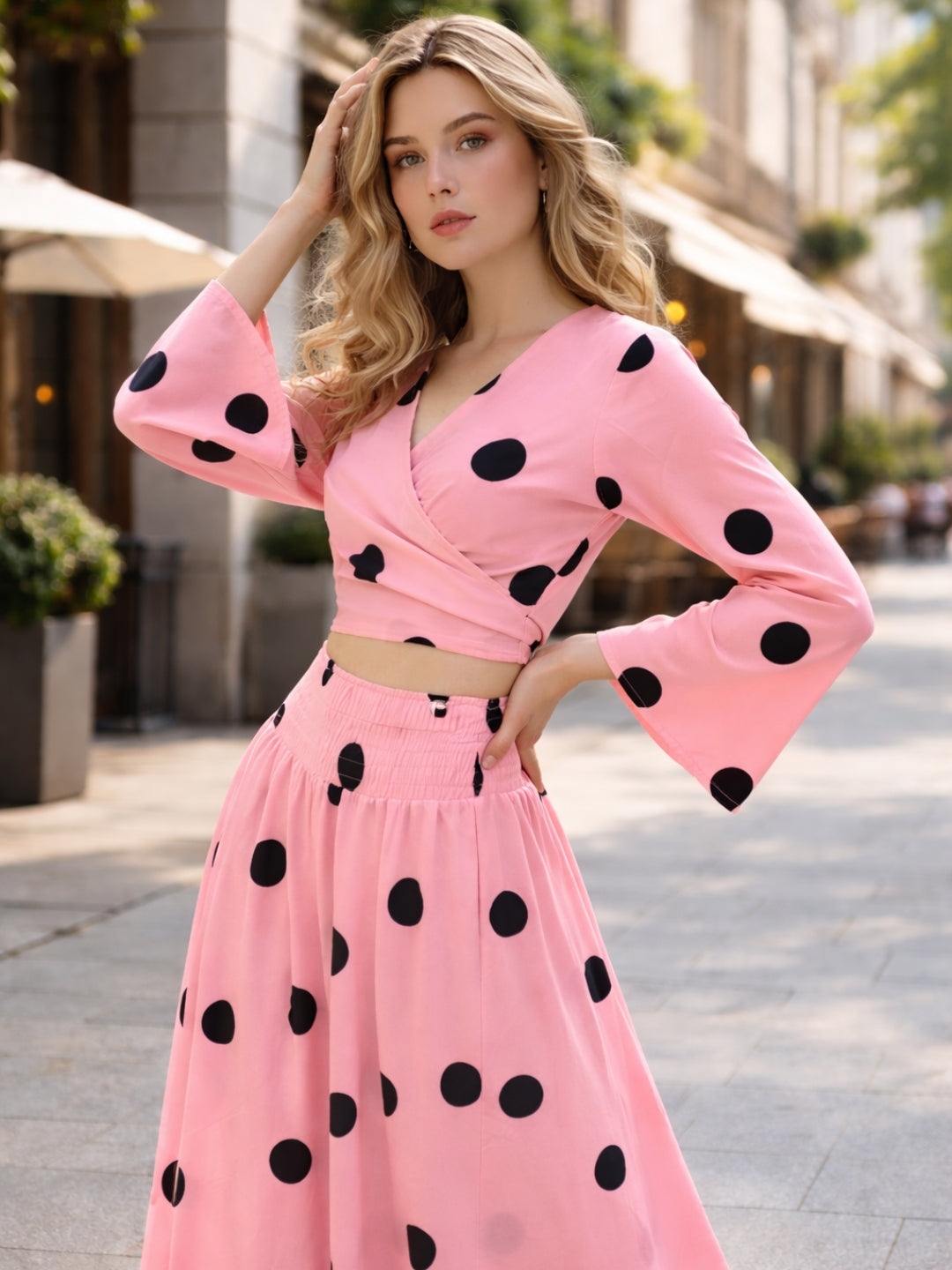 clobug-women-polka-printed-full-sleeve-crepe-top-skirt-set