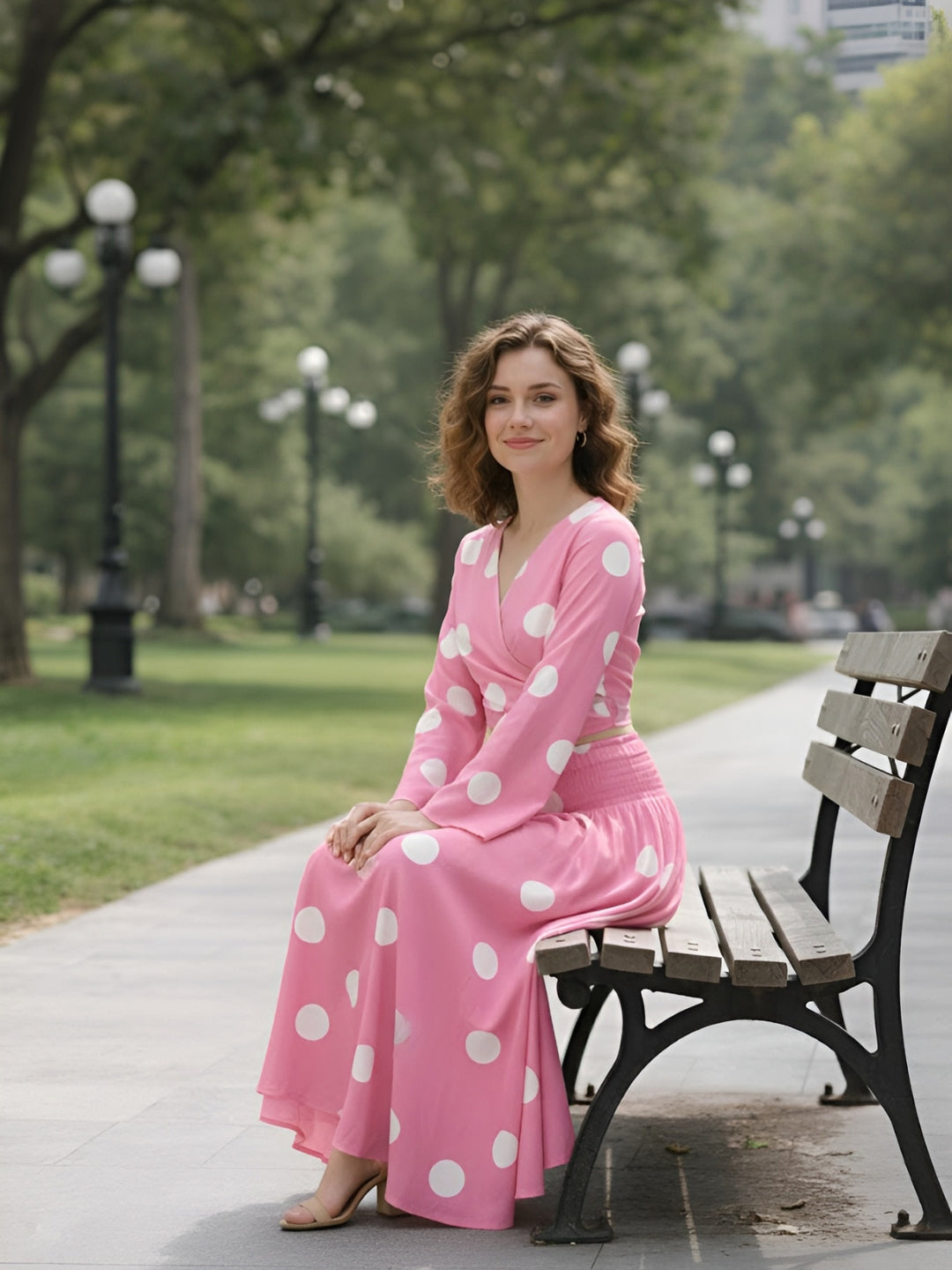 clobug-women-polka-printed-full-sleeve-crepe-top-skirt-set