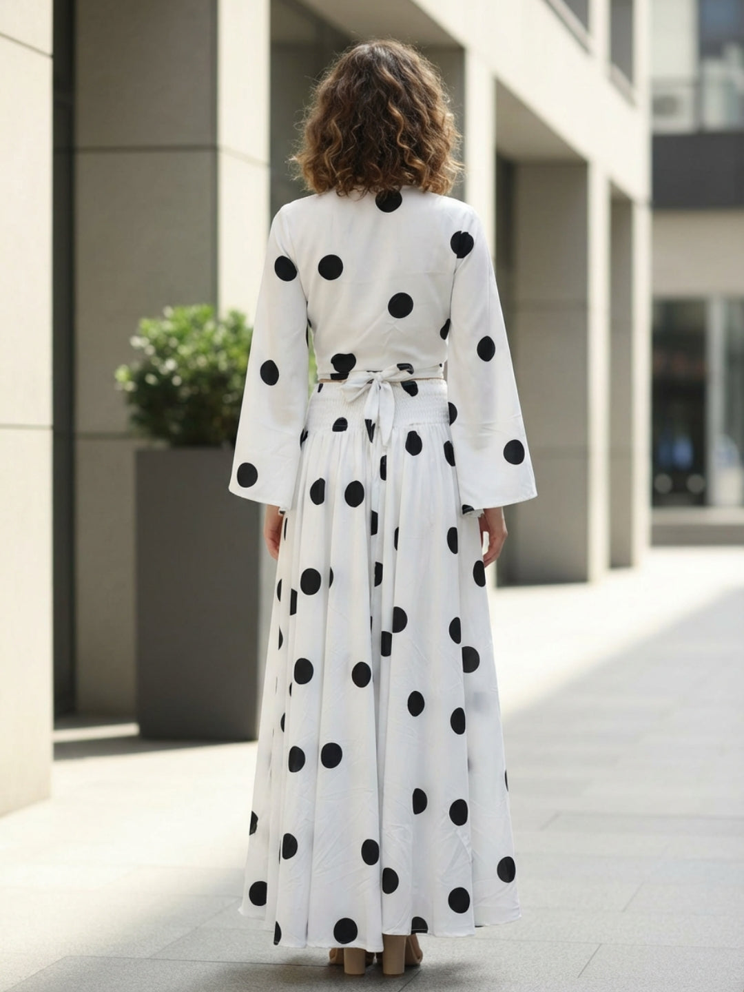 clobug-women-polka-printed-full-sleeve-crepe-top-skirt-set