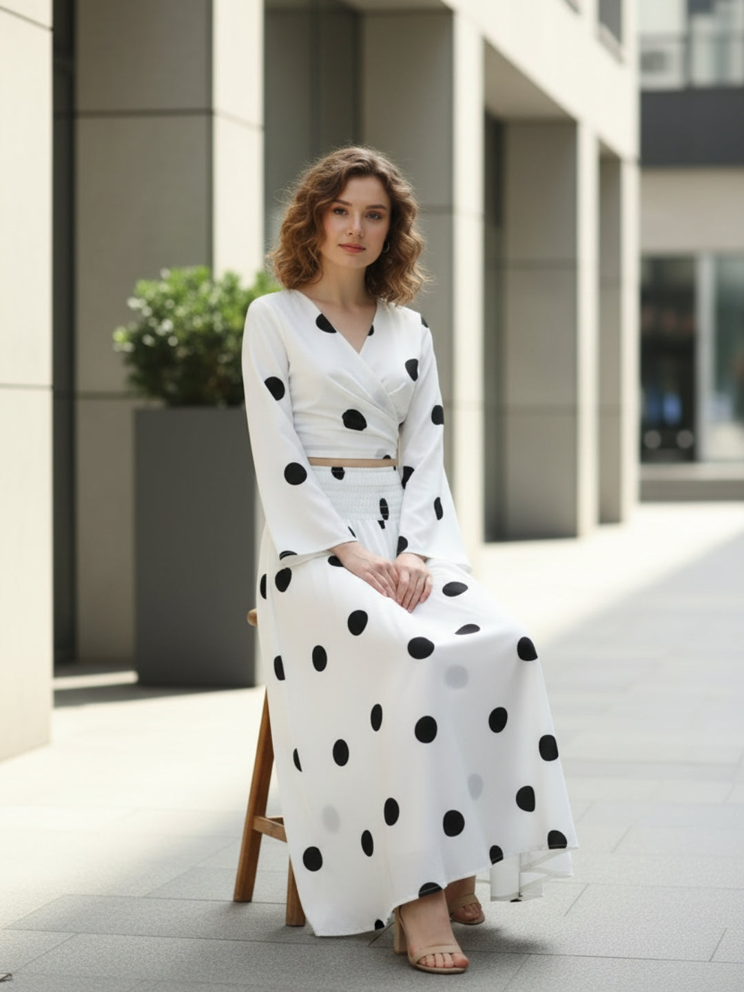 clobug-women-polka-printed-full-sleeve-crepe-top-skirt-set