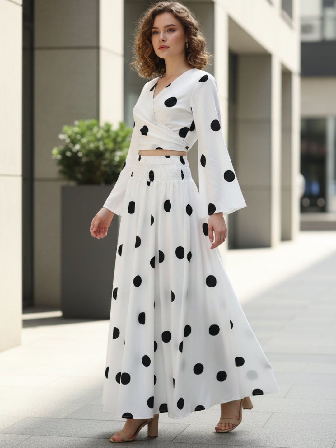 clobug-women-polka-printed-full-sleeve-crepe-top-skirt-set