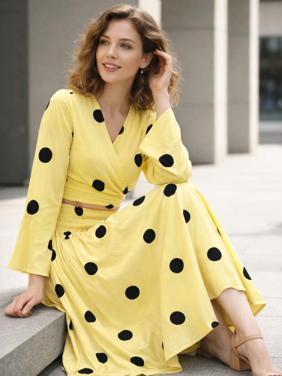 clobug-women-polka-printed-full-sleeve-crepe-top-skirt-set