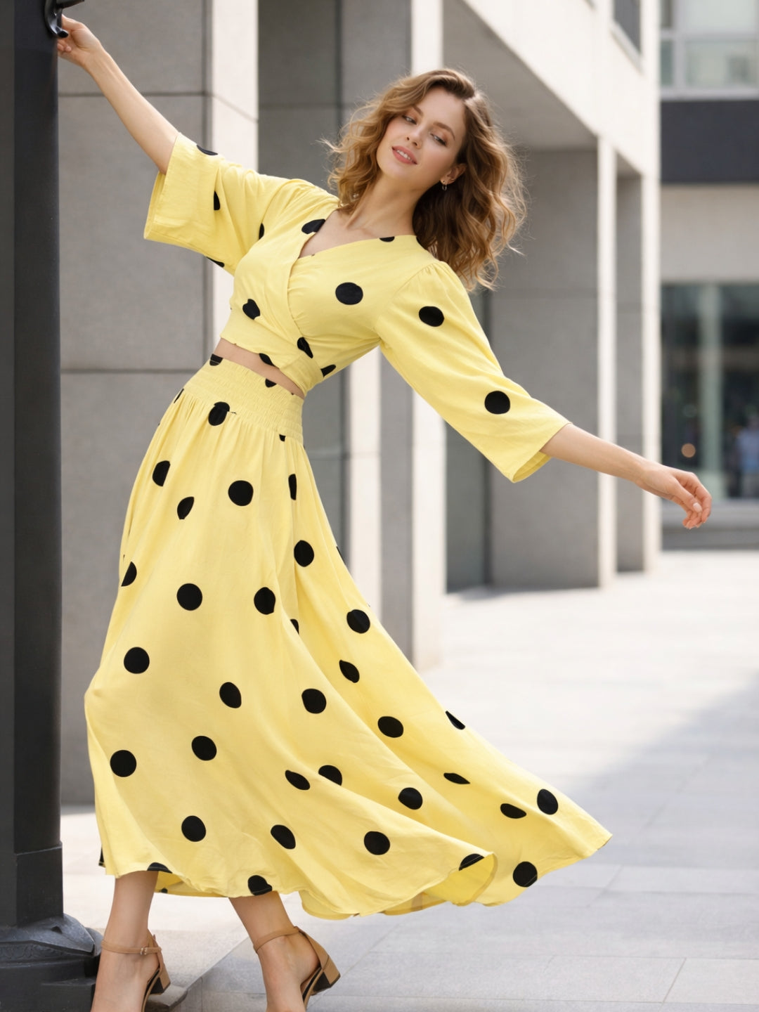 clobug-women-polka-printed-full-sleeve-crepe-top-skirt-set