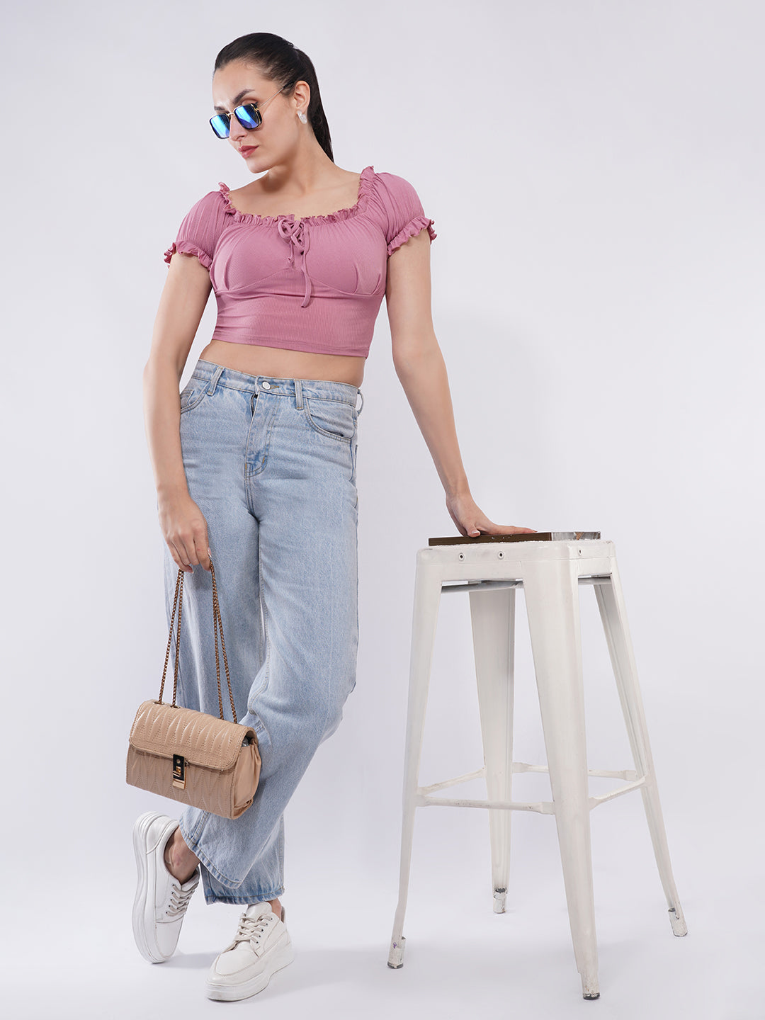 Clobug Women’s Soft Rib Fitted Crop Top