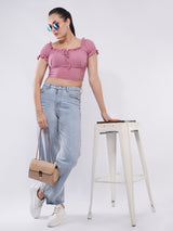 Clobug Women’s Soft Rib Fitted Crop Top